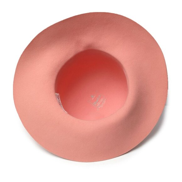 Vintage Betmar Mouchoir Felt 100% Wool Hat Wide Brim Grosgrain Bow Pink Peach - Picture 5 of 9